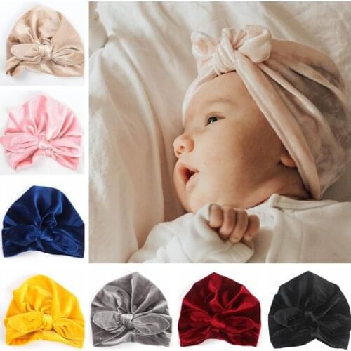 9 Colors Fashion Gold Velvet Turban Hat Kids Knot Ear Newborn Beanie Stylish Top Knot Caps Headwear Birthday Gift Photo Props