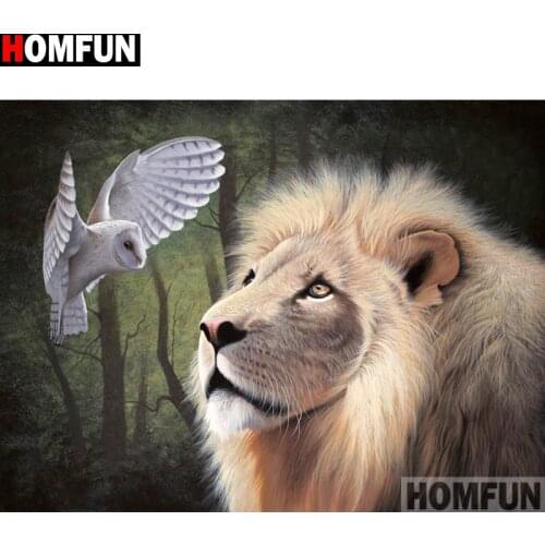 HOMFUN Full Square/Round Drill 5D DIY Diamond Painting "Animal lion" Embroidery Cross Stitch 5D Home Decor A14220