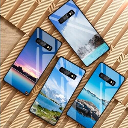 Beach Mountain bule sky Tempered Glass Phone Case For Samsung Galaxy S8 S9 S10 S20 PLUS J6 J8 2018 NOTE 8 9 10 Cover Shell
