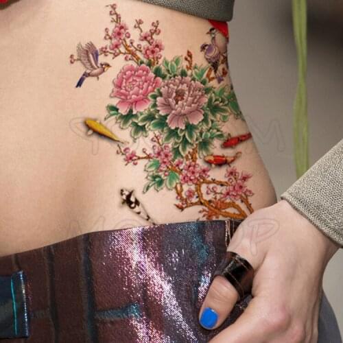 Peony Flower Birds Fish Tattoos Stickers Women Body Waist Arm Art Bracelet Tattoos Temporary Girls Butterfly Tatoos Rose Chains