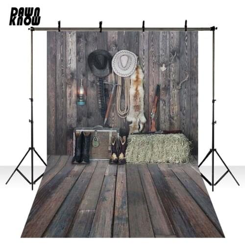DAWNKNOW Wood Storehouse Photography Background Backdrops Cowboy Hat Wedding Children Photo Shoot Studio Photocall GY326