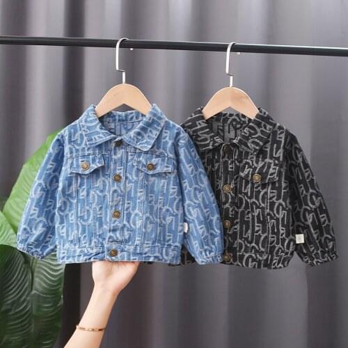 Childrens clothing boys full print denim jacket trendy brand spring and autumn clothing boys baby foreign style tops children