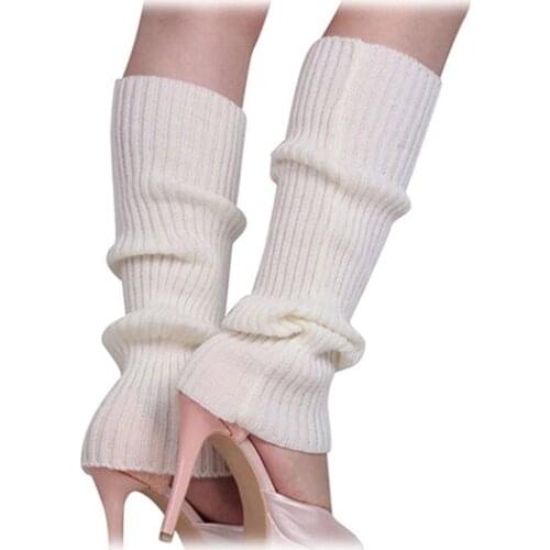 Womens Solid Color Knitted Foot less Leg Warmers White