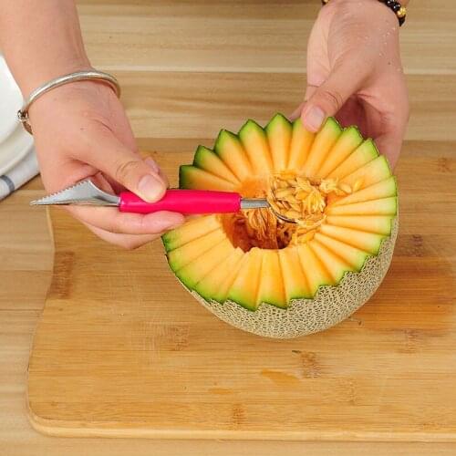 Double stainless steel fruit ball digger corrugated carving knife ice cream watermelon scoop fruit platter scoop digger