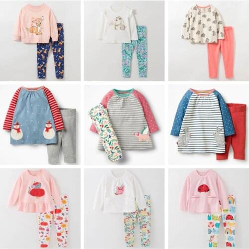 100% Cotton Girls Tees t Shirts Pants Children Suits 2pc Outfits Bebe Kids Outwear Brand New 2021 Toddler Baby Girl Clothes Sets