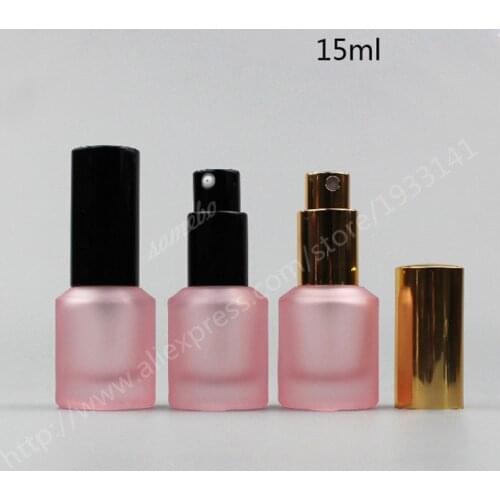 Hot sale 2pcs/lot 15ML Pink Frost Glass Bottle With Black Lotion Pump or Sprayer, Cosmetic Essence Emulsion Packing Bottle
