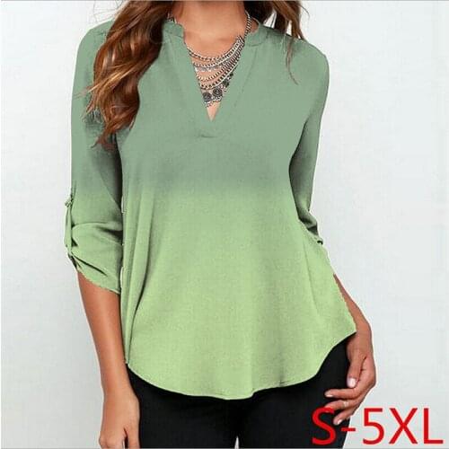 Gradient Print Loose Chiffon Shirt Lady Tops Streetwear Casual V-Neck irregular Tee Female Top crop Plus Size 5XL Spring Autumn