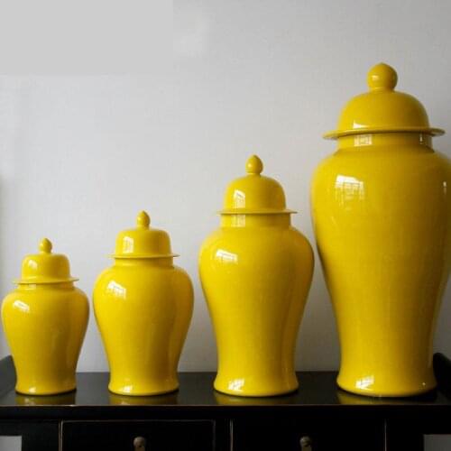 Jingdezhen Ceramic temple jar Handmade Yellow Glaze Pot Ornament Vase Home Decoration Room Soft Furnishing porcelain jar vase