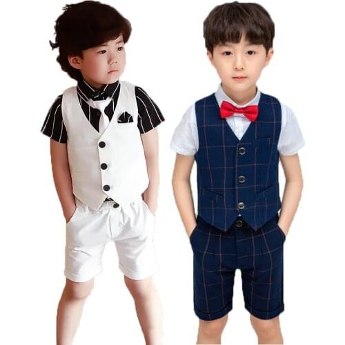 Boys Formal Tuxedo Dress Suits kids Weeding Vest Pants 2pcs Clothing Set Children Birthday Gift Boys Performance Costumes
