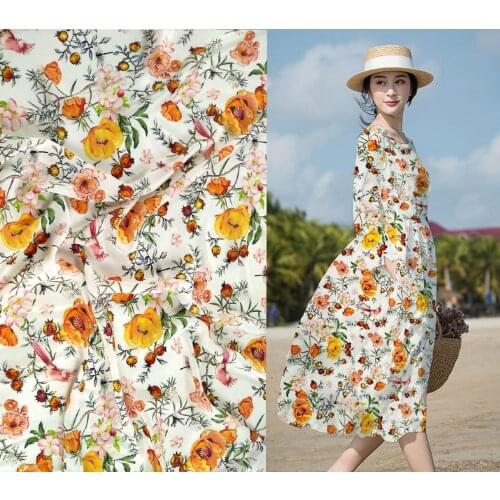 Crepe silk fabric 16mm bebe tissu printed flowers cotton fabrics japonais tecidos para costura telas vintage sewing tulle fabric