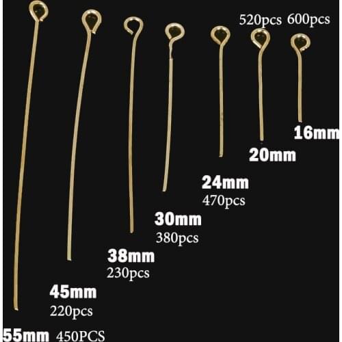 16/20/24/30/38/45/55MM Jewelry Findings and Components Round Eye Needles Gold Color Plated connecting Pins for Jewelry Making