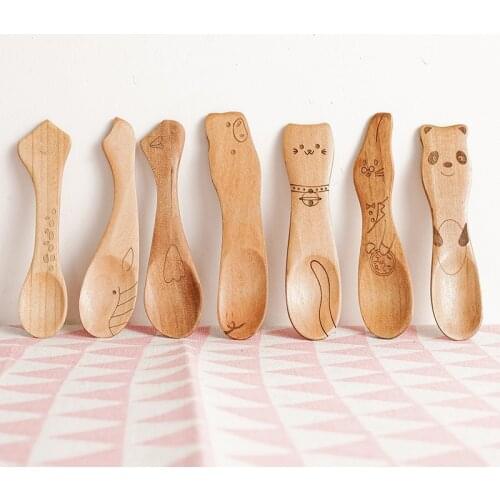 Cute Baby Children Wood Dinner Spoons Tableware For Ice Cream Kitchen Accessories Panda Bear Animal Pattern Spoons For Kids