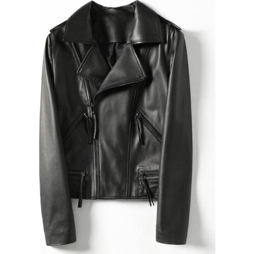 2020 Fall Sheepskin Leather Motorcycle Clothing New Fashion Short Real Leather Women