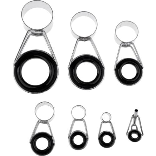 7 Pcs Steel & Ceramic Fishing Rod Guides Rod Repair Kit DIY Rod Tip Eye Rings 7 Mixed Sizes Fishing Tools