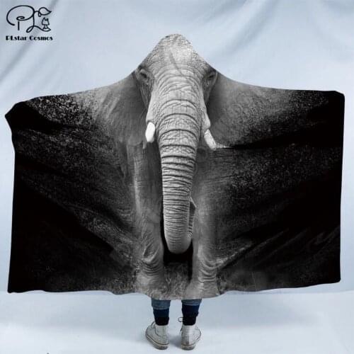 Elephant Multi-pattern Hooded Blanket Adult colorful child Sherpa Fleece Wearable Blanket Microfiber Bedding style-4