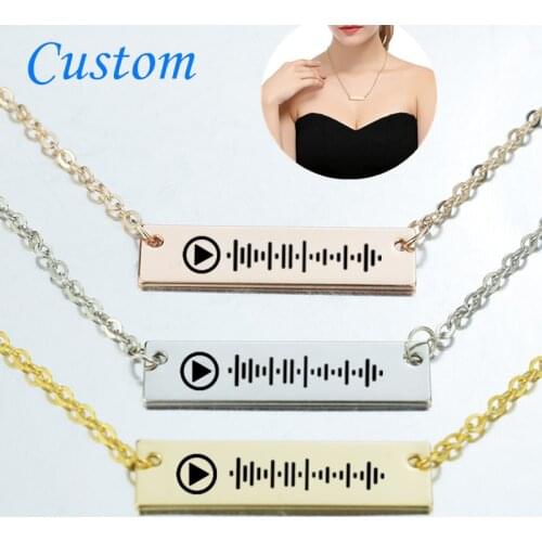 Personalized Square Custom Name Spotify Code Necklace Stainless Steel Engraving Pendant Customized Nameplate Jewelry Couple Gift