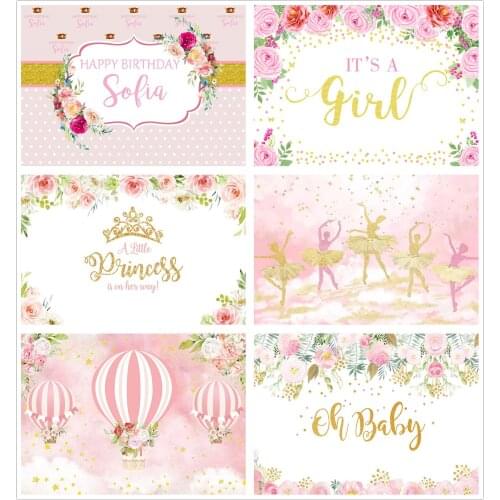 Princess Girls Baby Shower 1st Birthday Party Photo Backdrop Pink Dessert Table Decor Banner Photography Background Studio Props