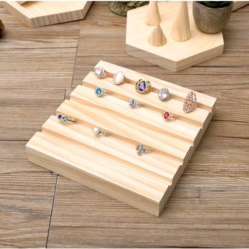 Plain Unpainted Wooden Ring Wedding Band Jewelry Display Holder Organizer