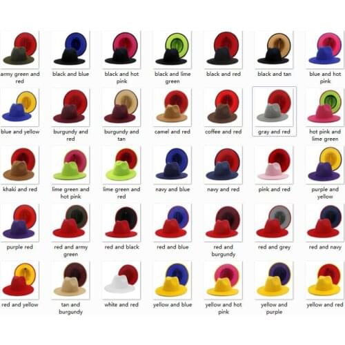 QBHAT Women Men Patchwork Wool Felt Jazz Fedora Hats Double-Sided Color Matching Panama Party Trilby Cowboy Cap Wedding Hat