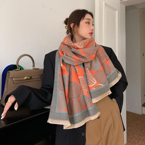 Luxury double-sided scarf women winter warm cashmere shawl scarf printed soft thin blanket holiday gift