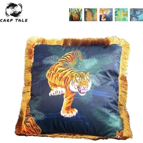 Silk Cushion Cover Home Decor Forest Printed Golden Tassel Pillow Covers Decorative Cushion Covers 45*45cm Sofa Home Pillowcases