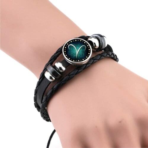 Stylish 12 constellation multi-layer woven bracelet glass buckle beads are the gift of choice for men and women