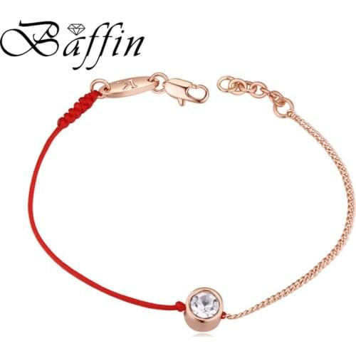BAFFIN Thin Red Thread String Rope Rose Gold Color Chain Bracelet Genuine Czech Crystal Fashion Brand Simple Hand Jewelry Gifts