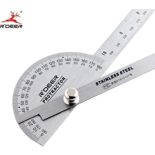 R'DEER 250mm Angle Ruler 0-180 Degree Stainless Steel Double Handle Protractor Angle Gauge