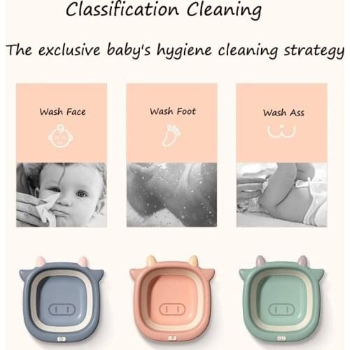 Baby Portable Baths Cartoon Cute Pig Modeling Folding Wash Basin Candy Color Kids Accessories Newborn Child Washbasin Bathroom