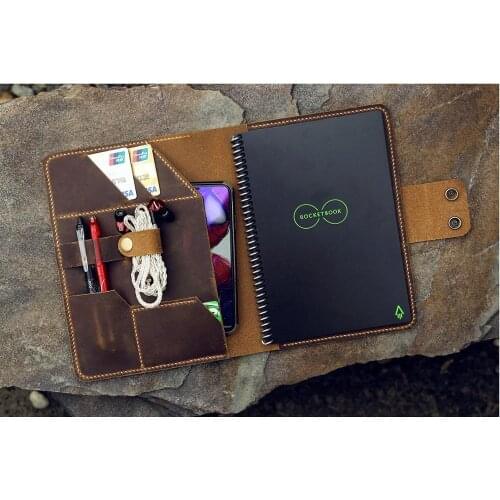 Vintage retro leather cover portfolio folder for Rocketbook everlast reusable smart notebook executive size