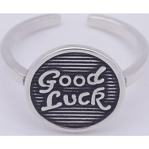 Vintage Silver Color Round Shape Letter Good Luck Rings for Men Women Adjustable Opening Finger Ring Retro Jewelry Party Gifts