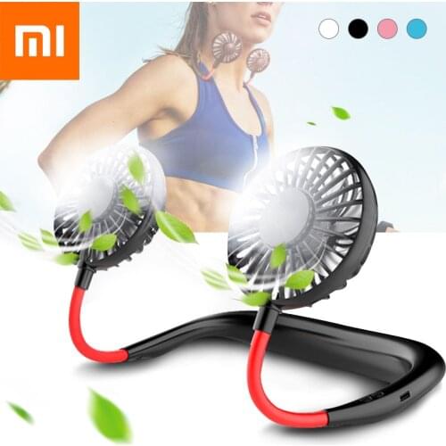 Xiaomi New Portable Neck Hanging Fan USB Rechargeable Hands Free Cold Cooler Mini Neck Dual Heads Home Office Outdoor Sports