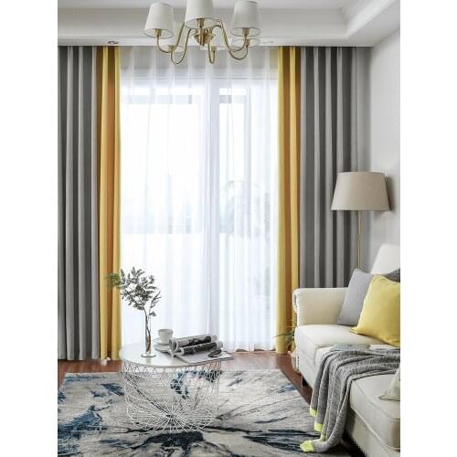 Custom Curtains Nordic Modern Simple Splicing Shade Curtain Cloth Living Room Bedroom Cotton Linen Light Luxury 2020 New Style