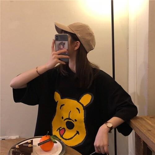 Disney cartoon bear print ladies t-shirt summer short-sleeved bear loose blouse boyfriend lovers round neck Harajuku blouse