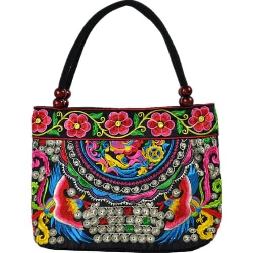 Women Small Canvas Handbag National Embroidered Tote Portable Messenger Bag Leisure Beach Travel Bag Shopping Bags for female