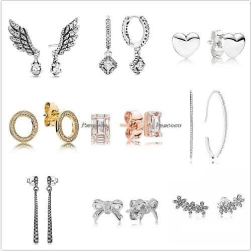 Authentic 925 Sterling Silver Oval Sparkle Hoop Earrings With Crystal Stud Earrings For Women Wedding Gift Pandora Jewelry