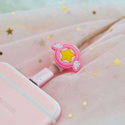 1pcs Anime Action Figure Card Captor Sakura Earphone Line Protective Wire Cover Star Wings Print Mini Data Cable Sakura Clip New