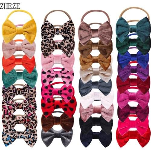 10Pcs/Lot Autumn Winter Newborn Headband 4" Velvet Hair Bow With Nylon Hairband For Baby Infantile Hair Accessories