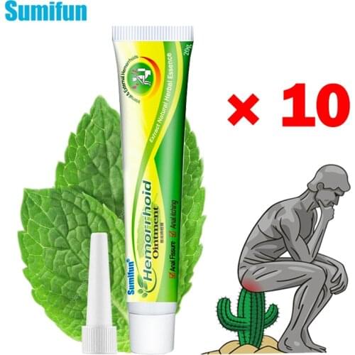 Sumifun 10Pcs Mint Hemorrhoids Ointment Internal and External Anal Fissure Cream Pain Reliving Cooling Herbs Medical Plasters