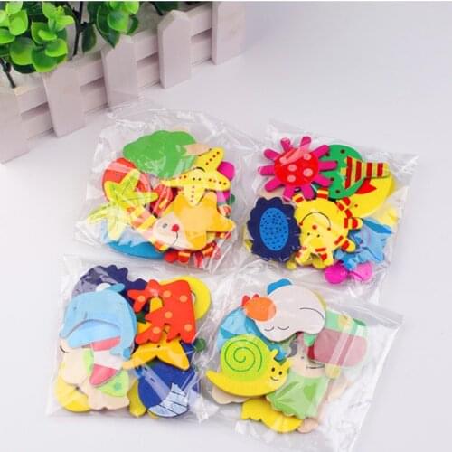 12Pcs Baby Cute Wooden Cartoon Fridge Magnet Wooden Cartoon Animal Child Educational Kids Toys Child Educational Toys Gifts