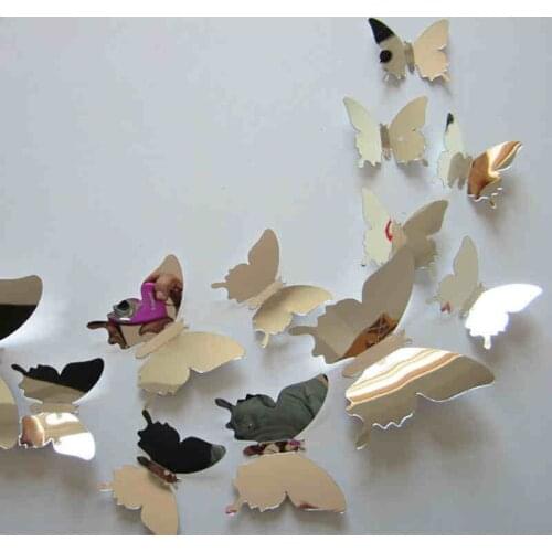 12Pcs/Set PVC 3D Mirror Butterfly Wall Sticker Living Room Modern Art Wall Decals Poster Home Decoration Accessories 8 ColorsY41