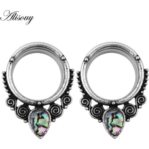 Alisouy 2pcs rock ear expandar earrings ear expansion body jewelry piercing Stainless Steel ear gauges plugs and tunnels