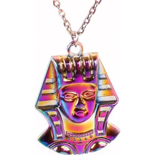 24006 New Rainbow Color Alloy vintage Pyramid Ancient Egyptian Pharaoh Necklace free Stainless Steel Chain for gifts