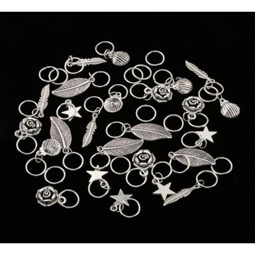 35pcs Hair Ring Braid Rings Hair Loops Clips 6Styles Accessories - Alloy Feather Shell Star Leaf Loops Flower