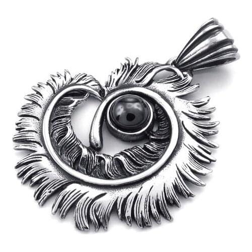 43*38mm Vintage unique stainless steel pendant necklaces casting natural stone zircon feather link chain pendants 073300