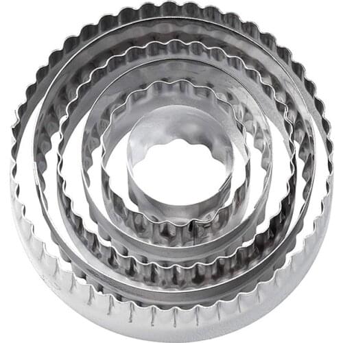 6PCS Stainless Steel Circle Biscuit Making Mold Form Fondant Cutter Set Double Side Fluted & Plain Edges Cookie Cutter Round
