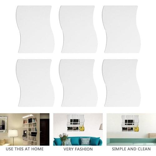 6 pcs Waves Shape Self-adhesive Tile 3D Mirror Stickers Decal Room Decorations Modern Mirror Tiles Decorative Mirrors