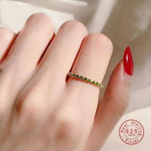 925 Sterling Silver Exquisite Pavé Green Zircon Ring Women Classic Vintage Daily All-Match Jewelry