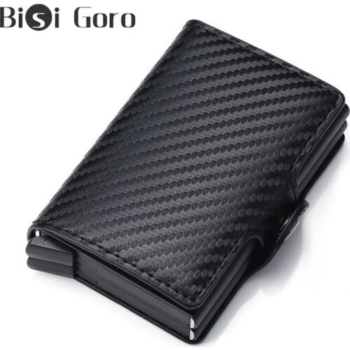 BISI GORO Carbon Fiber RFID Business Credit Card Holder Wallet Unisex Double Box Metal Blocking Wallet ID Card Case Aluminium