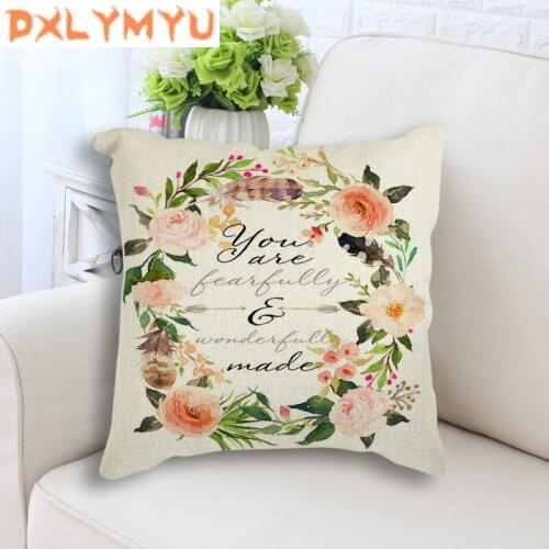 Kids Room Decoration Feather Pillow Linen Cotton Cushion Cover for Sofa Home Decor Flower Square Pillowcase 45x45cm Pillow Case